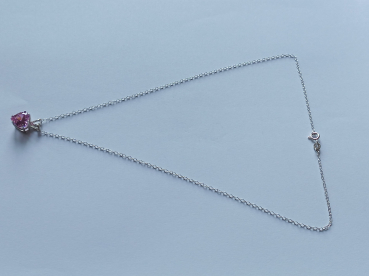 silver chain with 10 mm pink zirconia heart pendant-anchor chain 45 cm----